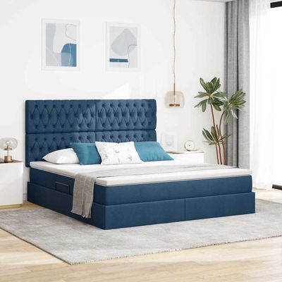 vidaXL LED úložná posteľ s matracom Modrá 160 x 200 cm Látka