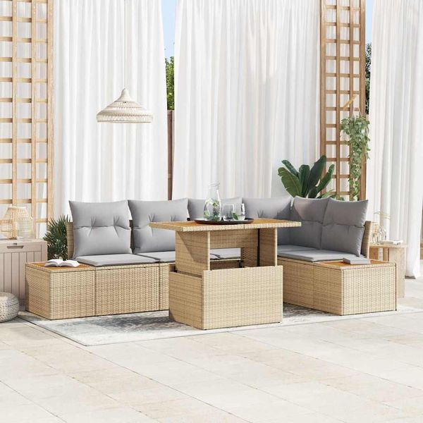 vidaXL Súprava záhradných pohoviek s úložiskom 6 pcs Béžová Poly ratan