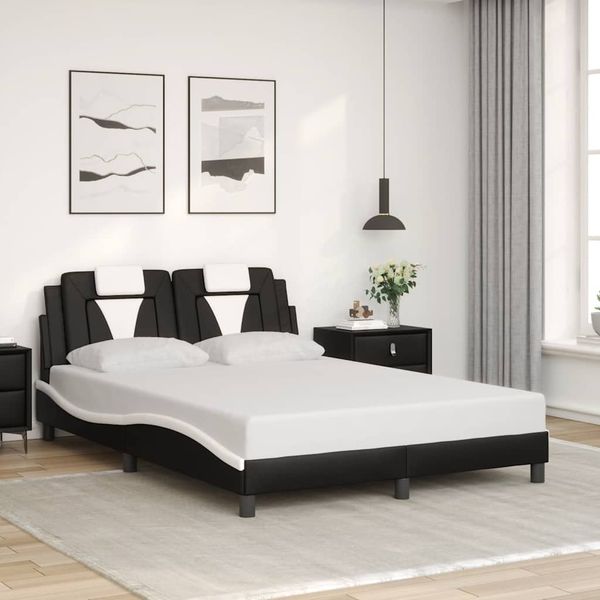 vidaXL Rám postele Viana bez matraca čierno-biely 140x190 cm umelá koža