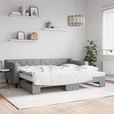 vidaXL Rozkladacia denná posteľ s matracmi bledosivá 90x200 cm látka