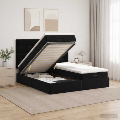 vidaXL Ottoman posteľ s matracom a LED Čierna 200 x 200 cm Zamat