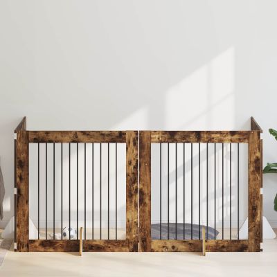 vidaXL Brána pre psov so stojanmi 4 pcs Dymový dub 100 x 100 cm