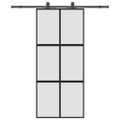 vidaXL Posuvné dvere s kovaním čierne 90x205 cm tvrdené sklo