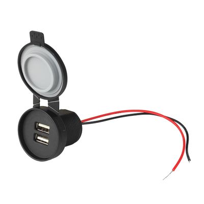 Vodotesná nabíjačka do auta/motorky/člna, výstup: 2xUSB-A 2x5V/2,4A, vstup: 12V/24V IP67