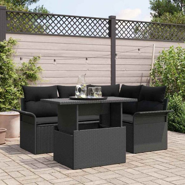 vidaXL Súprava záhradných pohoviek s vankúšom 5 pcs Čierna Poly ratan