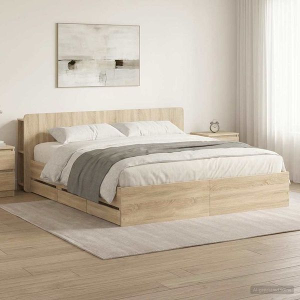 vidaXL Rám postele so skladom Dub sonoma 200 x 200 cm Kompozitné drevo