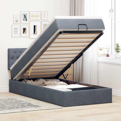 vidaXL Osmanský rám postele s matracom tmavosivá 90x200 cm zamat