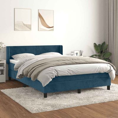 vidaXL Posteľný rám boxsping s matracom tmavomodrý 140x200 cm zamat