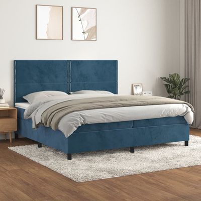 vidaXL Posteľný rám boxsping s matracom tmavomodrý 200x200 cm zamat
