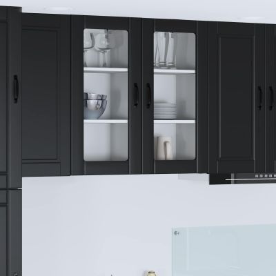 vidaXL Nástenná sklenená skriňa PORTO 2 pcs Čierna 40 x 31 x 80 cm