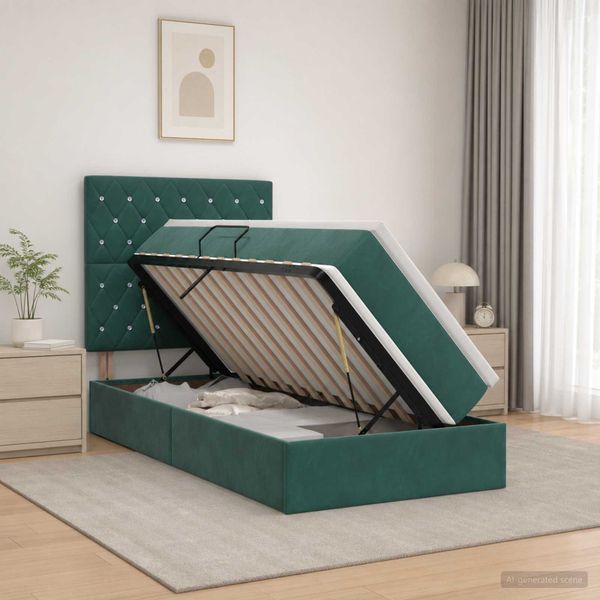 vidaXL Postel s úložným prostorem a matrací Tmavozelená 100 x 200 cm
