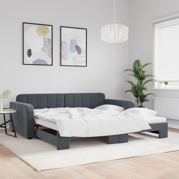 vidaXL Denná posteľ s rozkladacou posteľou tmavosivá 100x200 cm zamat