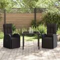 vidaXL Záhradný jedálenský set s vankúšom 3 pcs Čierna polyratan