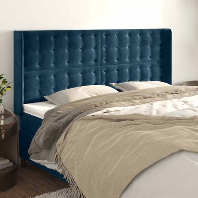 vidaXL Čelo postele so záhybmi tmavomodrá 163x16x118/128 cm zamat