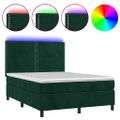 vidaXL Posteľný rám boxsping matrac a LED tmavozelený 140x190 cm zamat