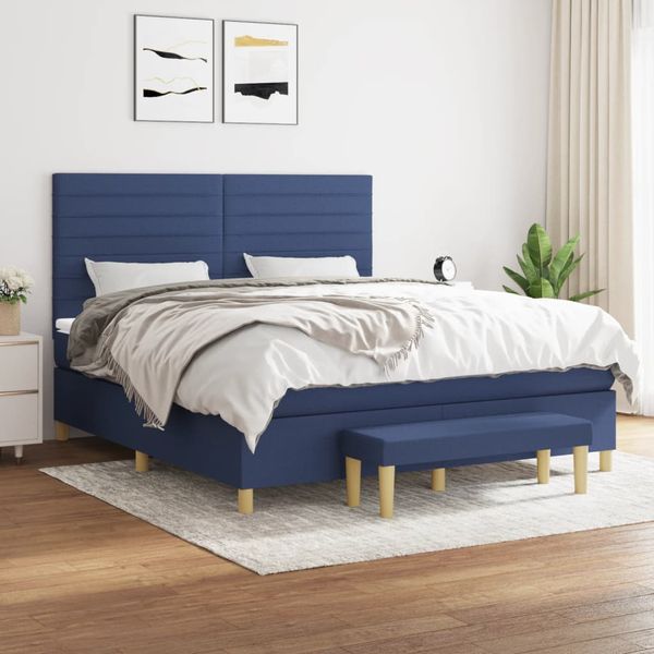 vidaXL Posteľný rám boxspring s matracom modrý 180x200 cm látka
