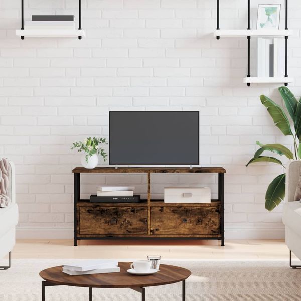 vidaXL TV skrinka dymový dub 90x33x45 cm kompozitné drevo a železo