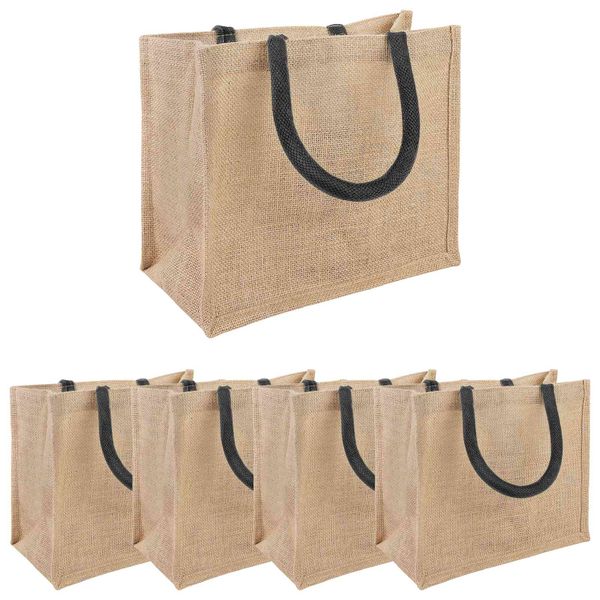 vidaXL Jutové tašky 5 Prírodná a čierna 26 x 22 x 14 cm