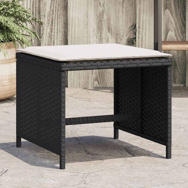 vidaXL Záhradné taburetky s vankúšmi 4 ks čierne 41x41x36 cm polyratan