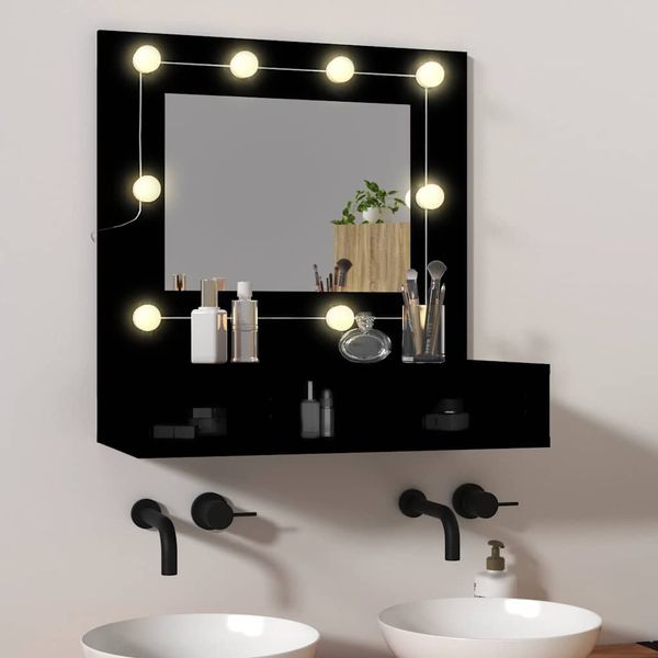 vidaXL Zrkadlová skrinka s LED čierna 60x31,5x62 cm