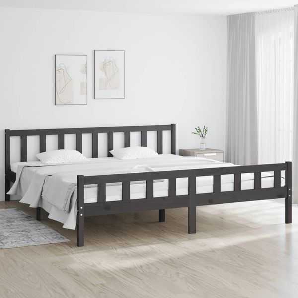 vidaXL Posteľný rám, sivý, drevený masív 180x200 cm, Super King