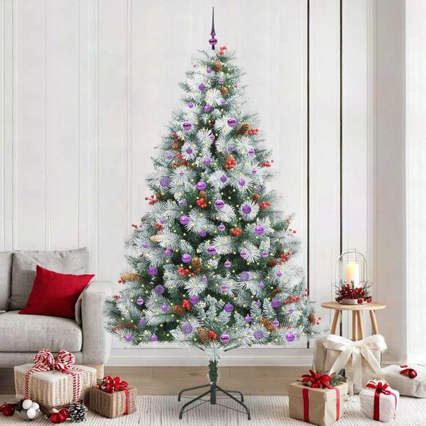 vidaXL Umelý vianočný stromček Zelená a biela 240 cm PVC, kov a plast