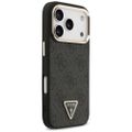 Puzdro Guess Case Magsafe 4G PU Leather s trojuholníkovým logom a zlatým kovovým rámom fotoaparátu pre iPhone 17 Pro čierna