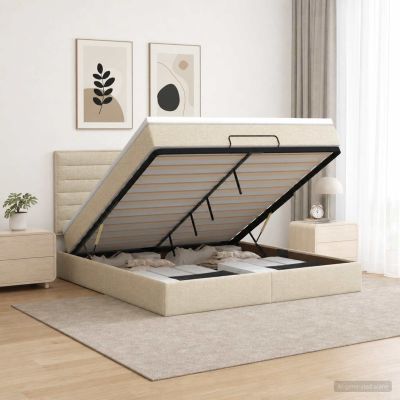 vidaXL Ottoman posteľ s matracom a LED Krémová 140 x 200 cm Látka