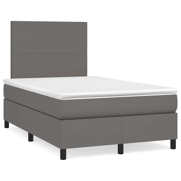 vidaXL Boxspring posteľ s matracom a LED, sivá 120x190 cm, umelá koža