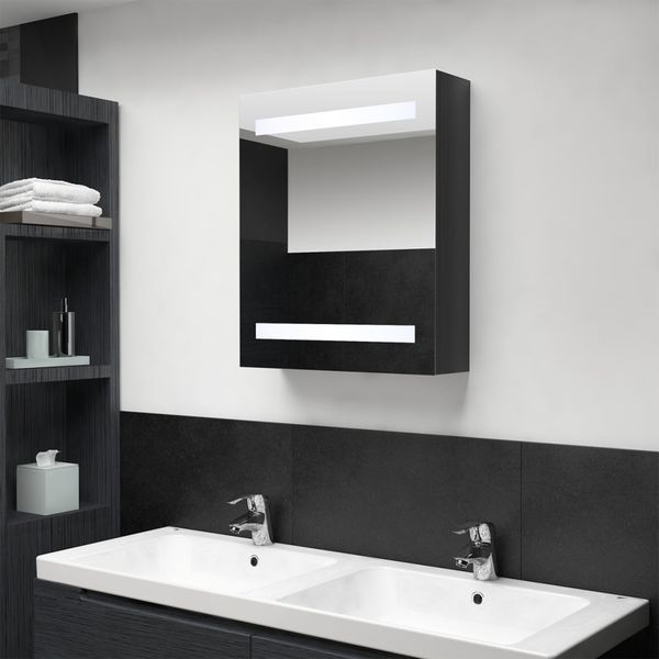 vidaXL Kúpeľňová skrinka s LED a zrkadlom, lesklá čierna 50x14x60 cm