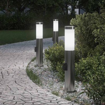vidaXL Stĺpikové svetlá so zásuvkou 3 ks 50 cm nehrdzavejúca oceľ IP44