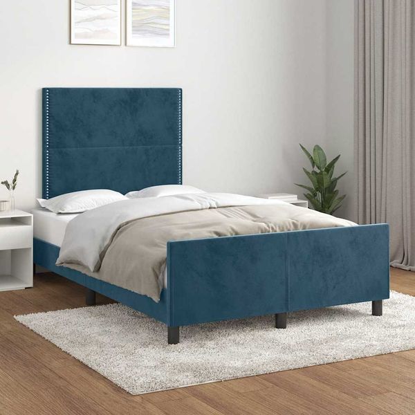 vidaXL Posteľ bez matraca tmavomodrý 120x200 cm zamat