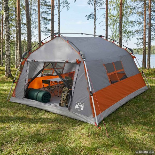 vidaXL Okamžitý stan odolný voči vode 4-miestny Šedá a oranžová