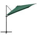 vidaXL Závesný záhradný slnečník+LED, oceľová tyč 250x250 cm, zelený