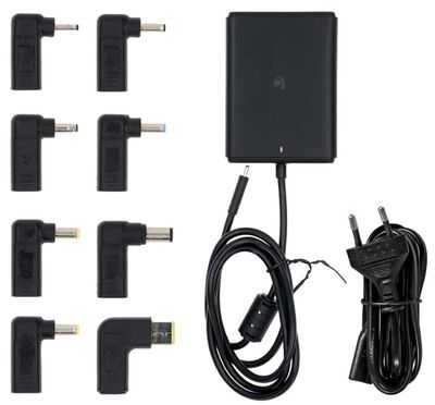 Nedis NBAU100110BK - Adaptér k notebooku| GaN | 10 W | 5 / 9 / 12 / 15 / 20 V DC | 3.0 / 5.0 A  | Euro / Typ-C Napájací adaptér, univerzálny, 5–20V, 3–5A, 100W, 100–240V AC, USB-C + 8 veľkostí konektora, 2,5m kábel