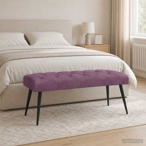 vidaXL Lavica s gombíkovým prešívaním Fialová 110 x 40 x 46 cm Zamat