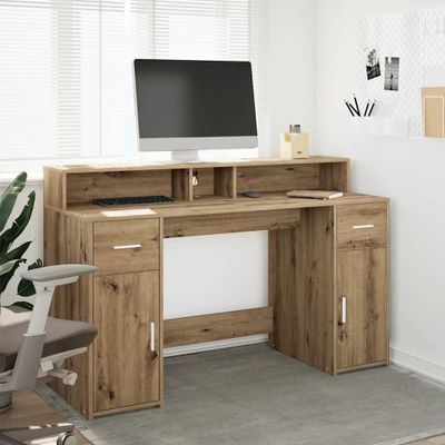 vidaXL Stôl s LED svetlami dub artisan 140x55x91 cm kompozitné drevo