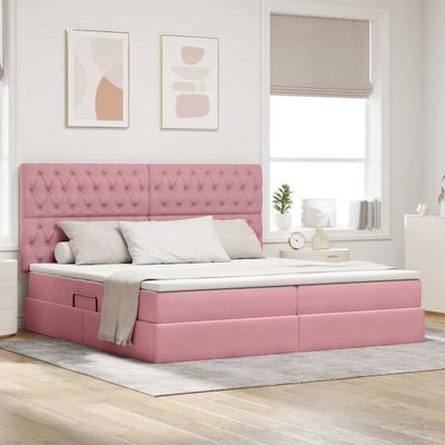 vidaXL Postel s úložným prostorem a matrací Ružová 200 x 200 cm Zamat