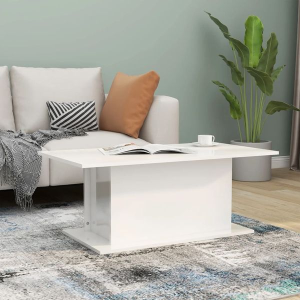 vidaXL Konferenčný stolík, lesklý biely 102x55,5x40cm kompozitné drevo