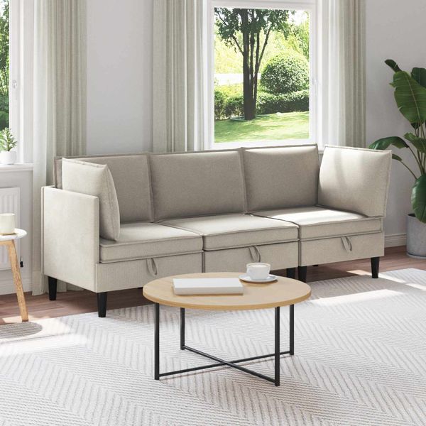 vidaXL Súprava nábytku do obývačky 3 pcs Ovsená Látka