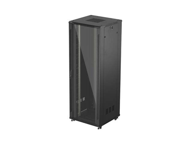 19'' Voľne stojaca racková skriňa 47U 800x800 čierne sklenené dvere LANBERG (ploché balenie)