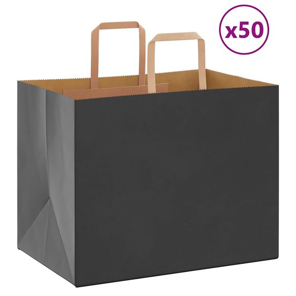 vidaXL Papierové tašky 50 ks s rúčkami, čierna, 32x22x24 cm