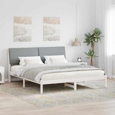 vidaXL Rám postele Biela a svetlosivá 200 x 200 cm Borovicový masív