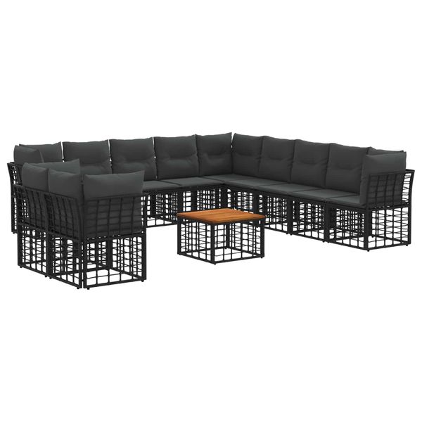 vidaXL Záhradná súprava gaučov 12 pcs Čierna a tmavošedá Polyester