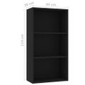 vidaXL Knižnica s 3 policami, čierna 60x30x114 cm, drevotrieska
