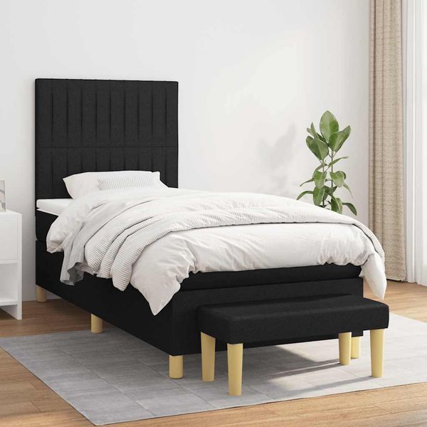 vidaXL Posteľný rám boxspring s matracom čierny 90x200 cm látka