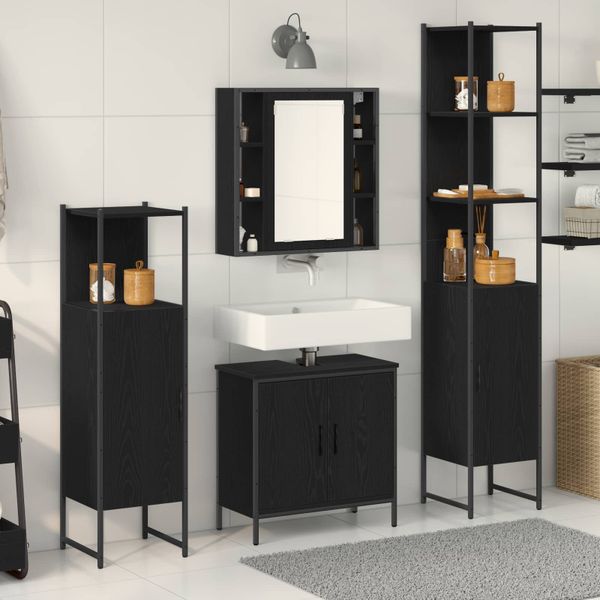 vidaXL Sada kúpeľňového nábytku Nástenný 4 pcs Čierna Kompozitné drevo
