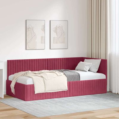 vidaXL Rohový rám postele Víno červené 90 cm x 200 cm Zamat