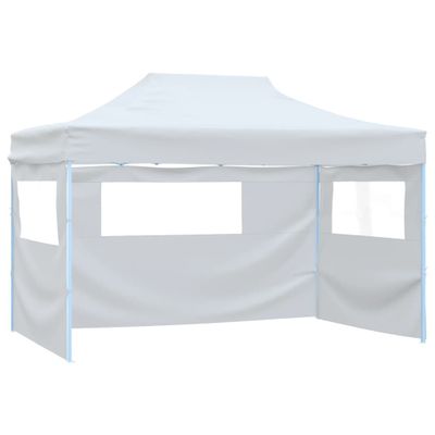 vidaXL Skladací párty stan s 3 stenami 291x413x315 cm, biely