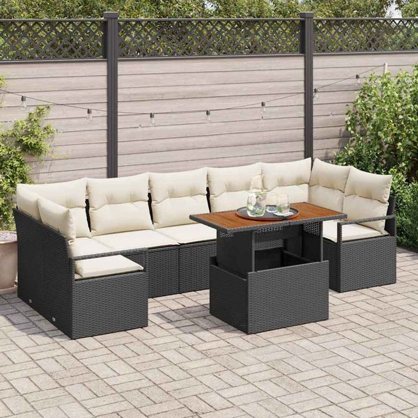 vidaXL Súprava záhradných pohoviek s úložiskom 8 pcs Čierna Poly ratan